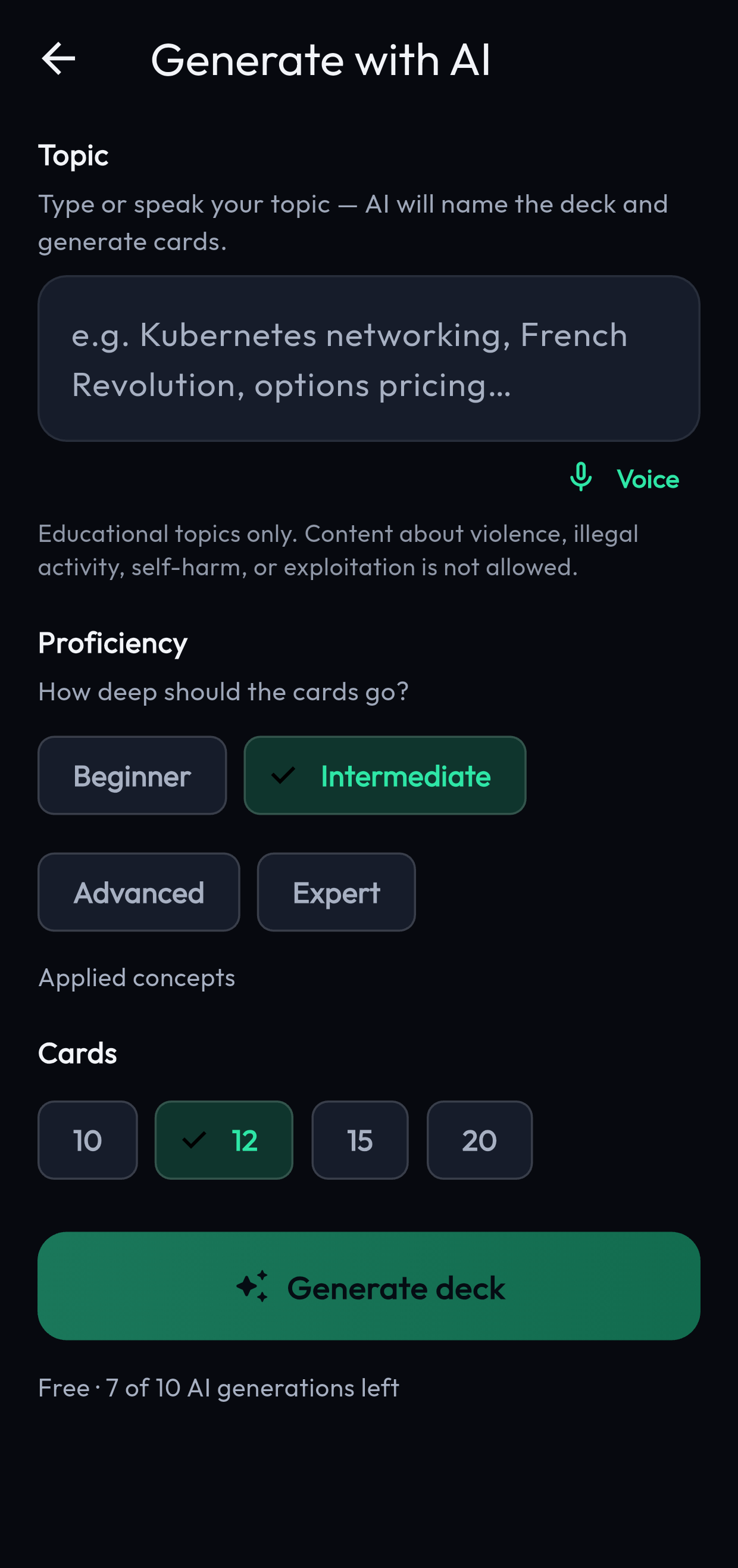 FlashThreads Generate with AI screen
